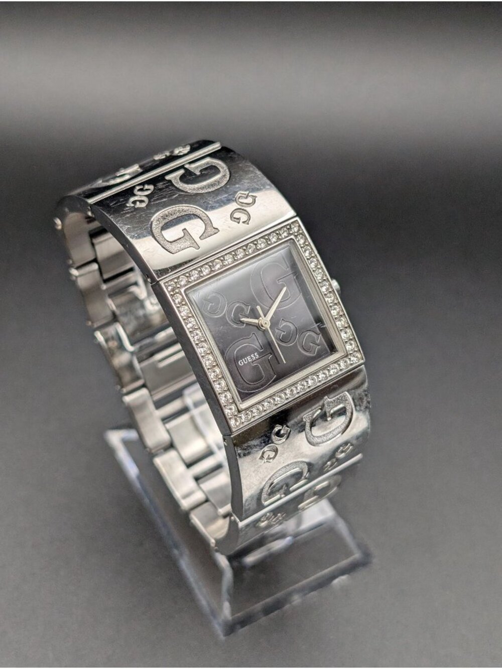 Vintage Guess Stainless Steel Cuff Watch, Monogram Dial & Bracelet